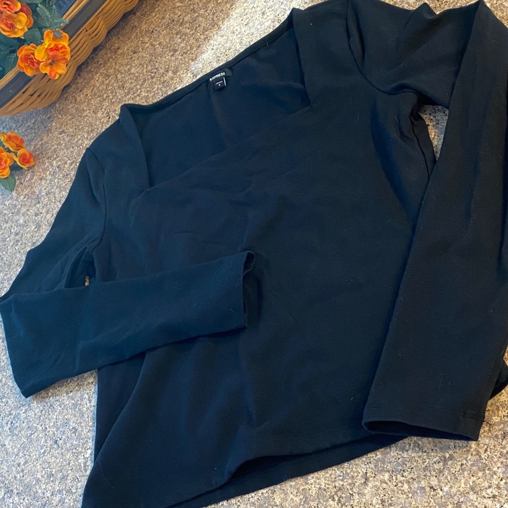Express Square Neck Long Sleeve Top Black Small
